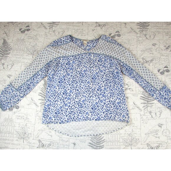 Sundance Catalog Women's Blue white ikat multi print long sleeve cotton top S - Picture 4 of 10